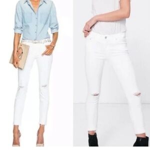 Mother Denim White Distressed Ankle Fray Looker Skinny Jeans stretchy sz 29